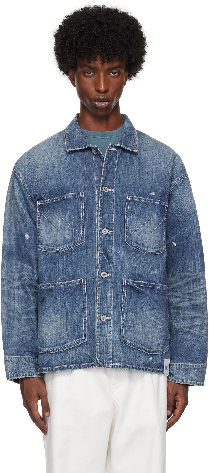 Jakna Neighborhood Washed Coverall Denim Jacket Modra | 242SPNH-JKM02