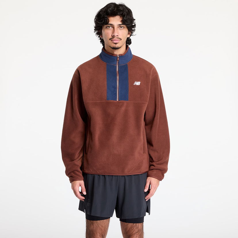 Pleteni pulover New Balance Polar Fleece 1/2 Zip Sweatshirt Rjava | MT43518ROK