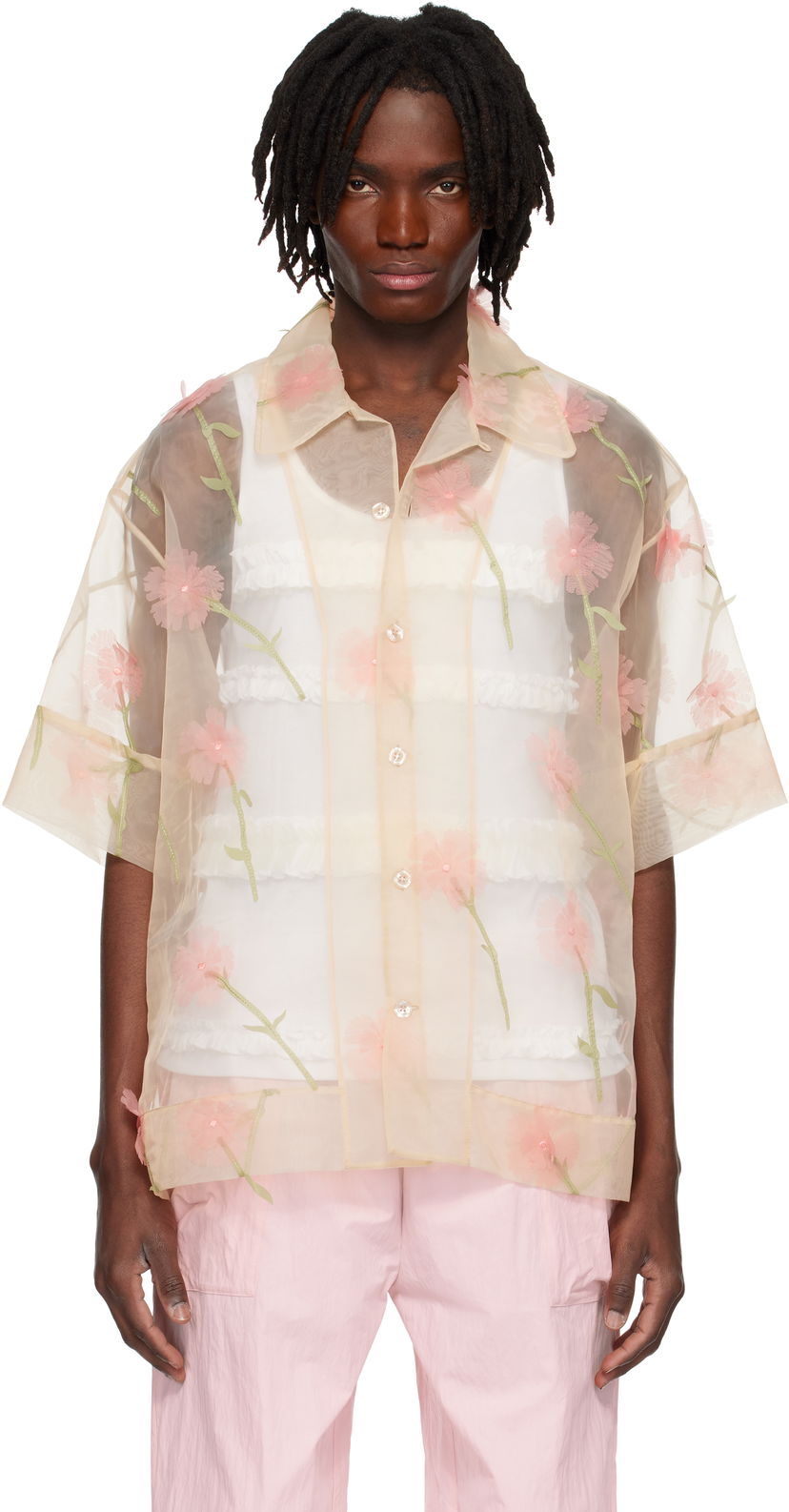 Srajce Simone Rocha Simone Rocha Carnation Organza Boxy Shirt Bež | 5332 1245