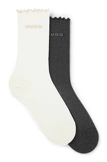 Nogavice BOSS Two-pack of regular-length ribbed socks with lettuce cuff Večbarvna | 50543178, 0