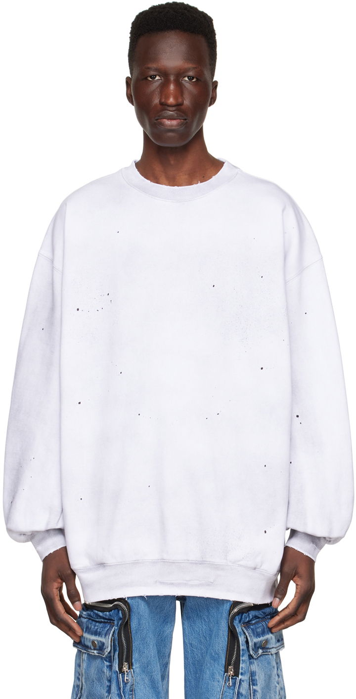 Pulover We11done We11done Distressed Cotton Sweatshirt Bela | WD-TS1-22-620-U-WH