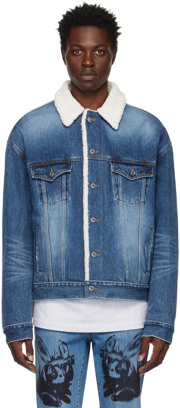 Jakna We11done Oversized Faux-Shearling Denim Jacket Modra | WD-DJ3-22-378-U-BL