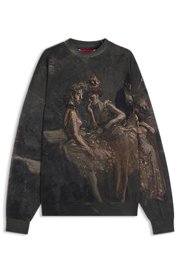 Pulover BOSS HUGO x apoh Oversized-Fit Sweatshirt with Ballerina Print Črna | 50555032