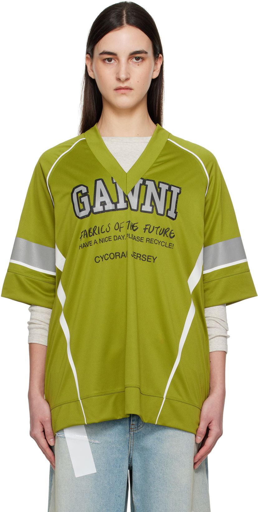 Dres GANNI GANNI Future Mesh Oversized T-Shirt Zelena | T4299