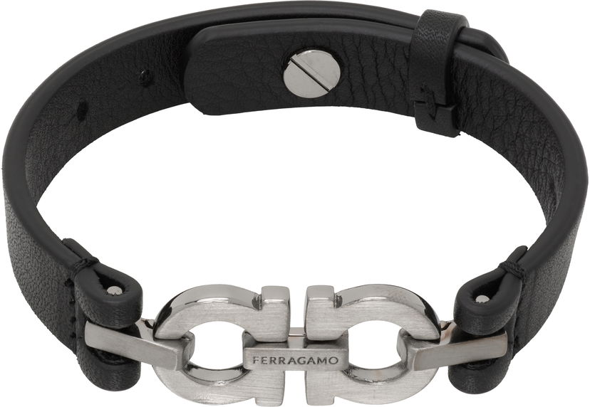 Zapestnica FERRAGAMO Salvatore Ferragamo Double Gancini Leather Bracelet Črna | 785723