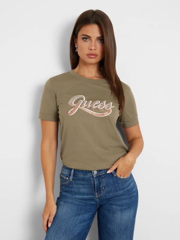 Majica GUESS Front Logo T-Shirt Rjava | W4YI09JA914