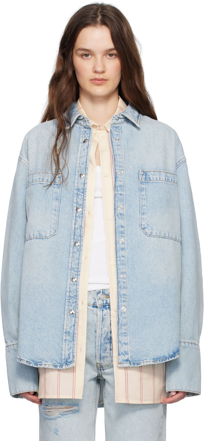 Srajce Anine Bing ANINE BING Dante Denim Overshirt Modra | A-07-10239-WHD24