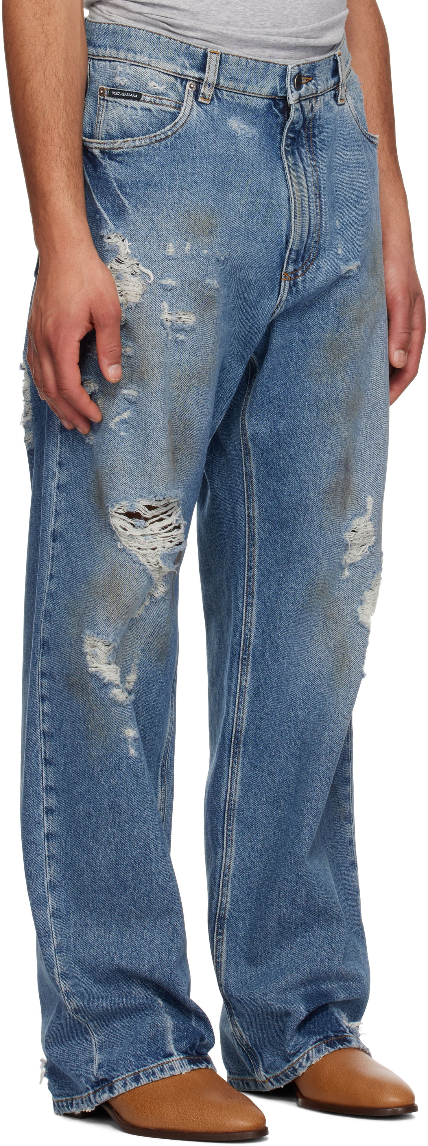 Kavbojke Dolce & Gabbana Dolce&Gabbana Oversized Distressed Tag Jeans Modra | GWVNXDG8MT7, 1