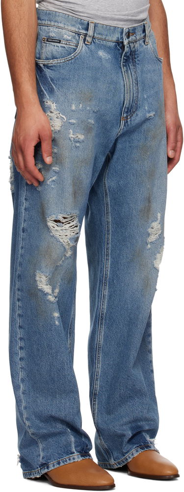 Kavbojke Dolce & Gabbana Dolce&Gabbana Oversized Distressed Tag Jeans Modra | GWVNXDG8MT7, 1