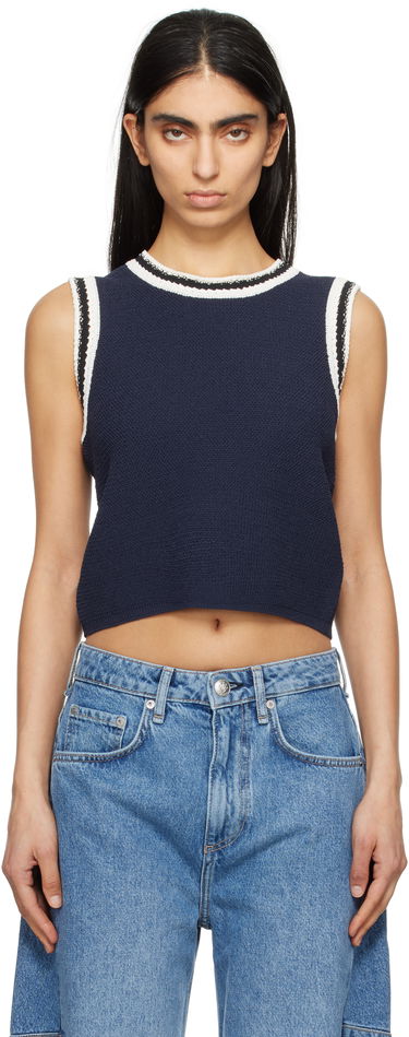 Majica brez rokavov rag & bone Rag & Bone Meghan Striped Crochet-Trim Vest Mornarica | WAS25S039EC39, 0
