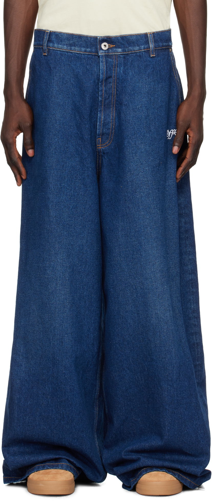 Kavbojke Off-White Script Wide Denim Jeans Modra | OMYA18CF24DEN0014403