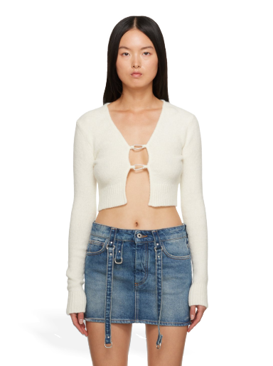 Pleteni pulover HERON PRESTON Lanyard Clasp Cardigan Bela | HWHB008F23KNI0010400