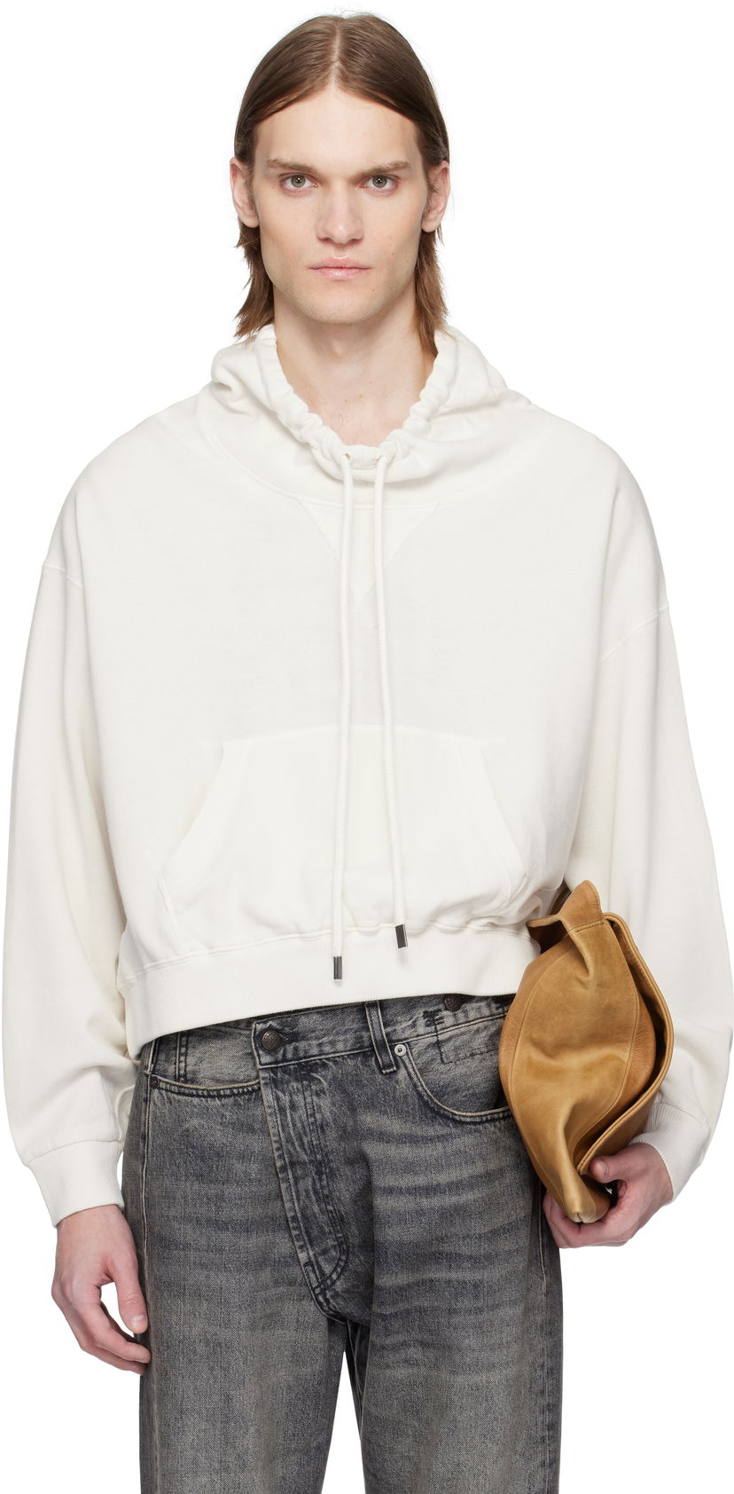 Pulover R13 R13 Funnel Neck Cropped Popover Sweatshirt Bela | R13MK255-K001B