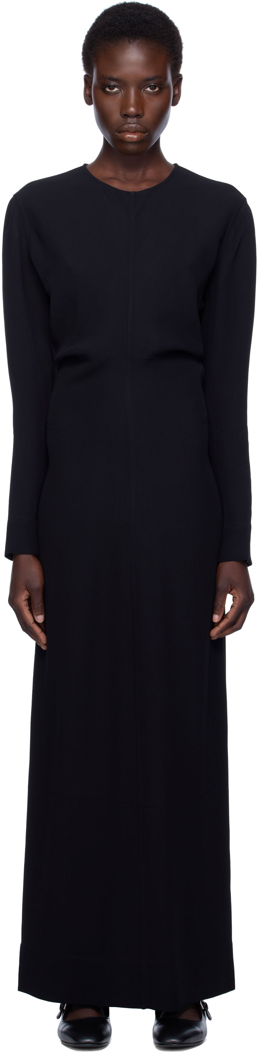 Obleke TOTEME TOTEME Long-Sleeve Slouch Waist Maxi Dress Črna | 252-WRD4592-FB0414