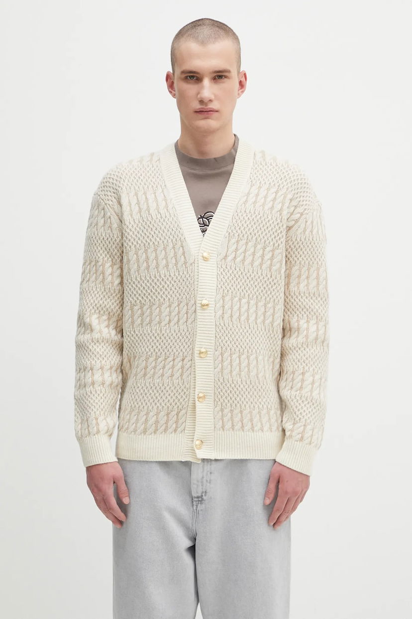 Pleteni pulover Drôle de Monsieur Drôle de Monsieur Le Cardigan Torsades Bicolore Knit Cardigan Bela | H.CA160.WO018