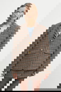 GANNI Check Wool Mix Oversized Blazer