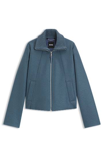 Jakna BOSS Boiled Virgin Wool Zip-Up Coat Modra | 50543194