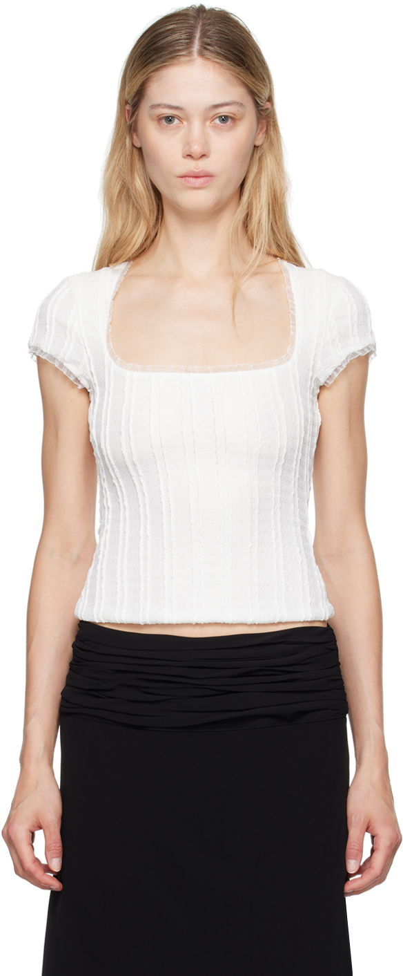 Krop-top GUIZIO Guizio Zera Square Neck Textured Knit Top Bela | P24107K064, 0