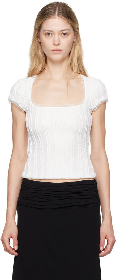 Krop-top GUIZIO Guizio Zera Square Neck Textured Knit Top Bela | P24107K064, 0