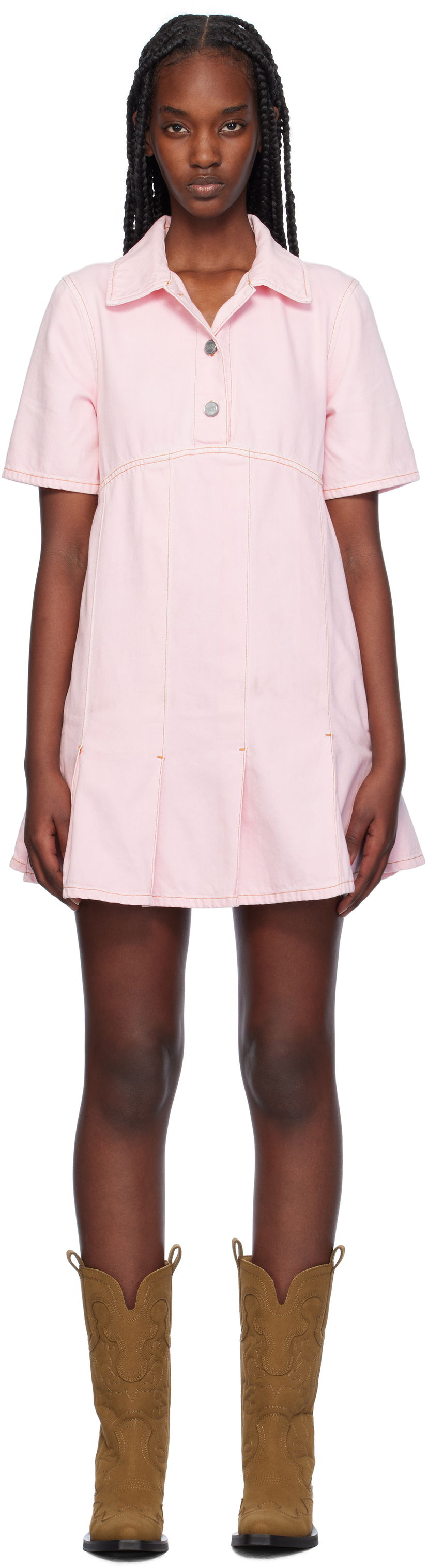 Obleke GANNI Pleated Denim Minidress Roza | J1582