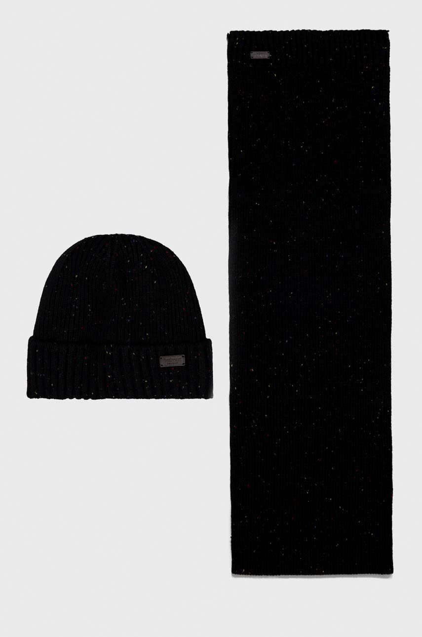 Šala Barbour Carlton Fleck Beanie & Scarf Gift Set Črna | MGS0047, 0