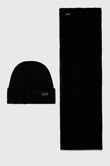 Šala Barbour Carlton Fleck Beanie & Scarf Gift Set Črna | MGS0047, 0
