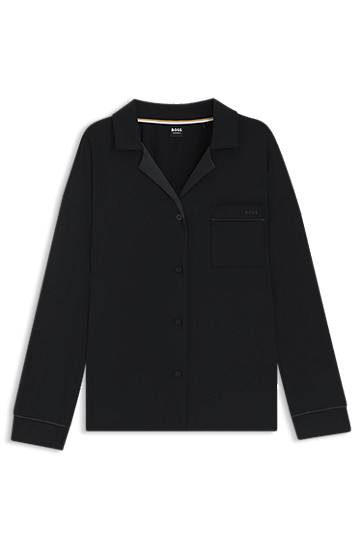 Pižame BOSS Stretch Pyjama Shirt with Satin Inserts Črna | 50545588