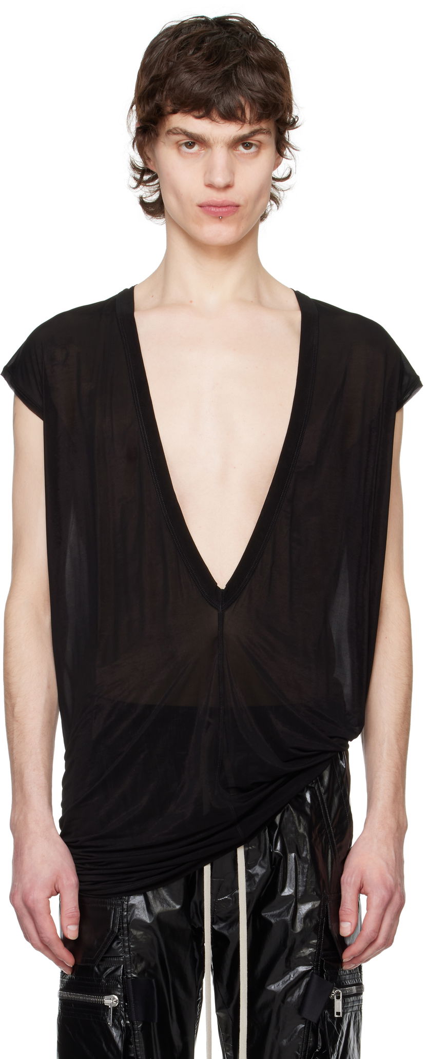 Majica brez rokavov Rick Owens Rick Owens Hollywood Dylan Deep V-Neck T-Shirt Črna | RU01E5157 BZ