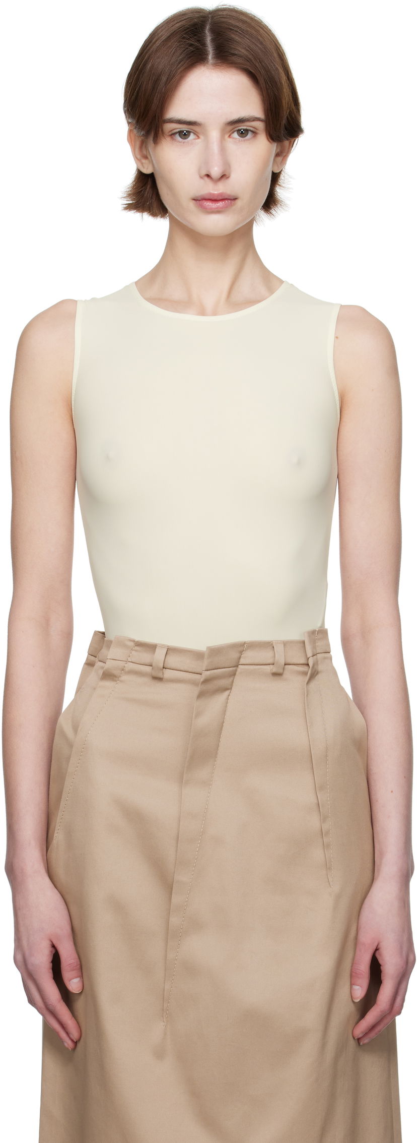 Majica brez rokavov Maison Margiela MM6 Maison Margiela Lycra Jersey Sleeveless Bodysuit Rumena | S62NA0078 S20518