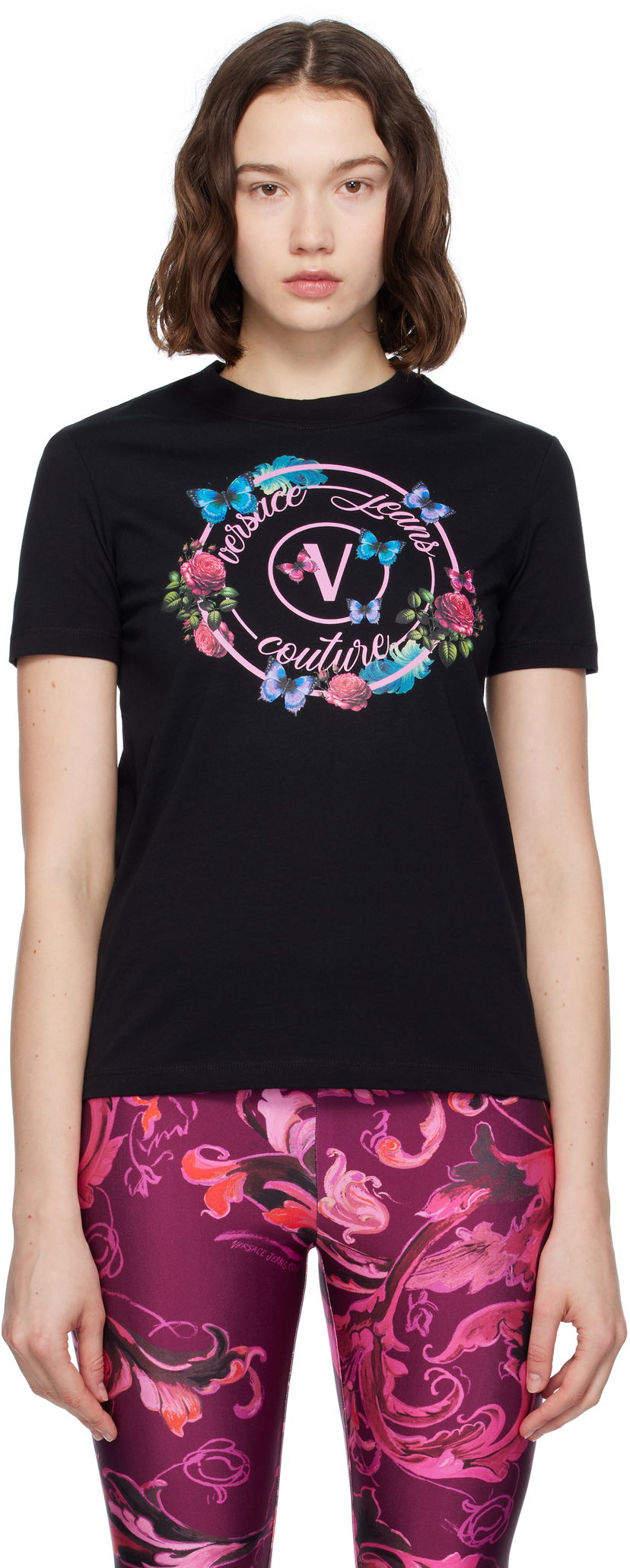 Majica Versace Versace Jeans Couture Cotton Jersey Graphic T-Shirt Črna | E79HAHP01_ECJ01P