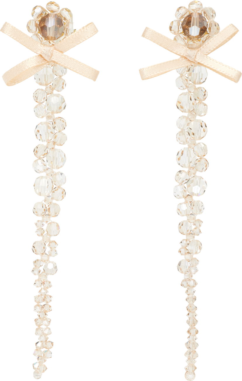 Uhani Simone Rocha Simone Rocha Petite Bow Drip Faceted Crystal Bead Earrings Bež | ERG547 0903