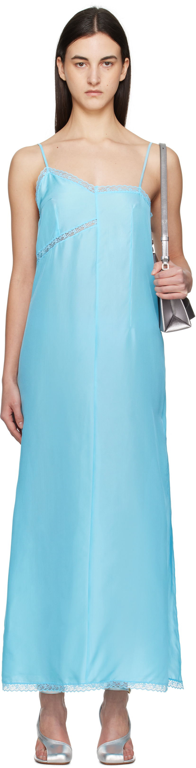 Obleke Maison Margiela MM6 Maison Margiela Lace Camisole Maxi Dress Modra | S52CT0785 M35244