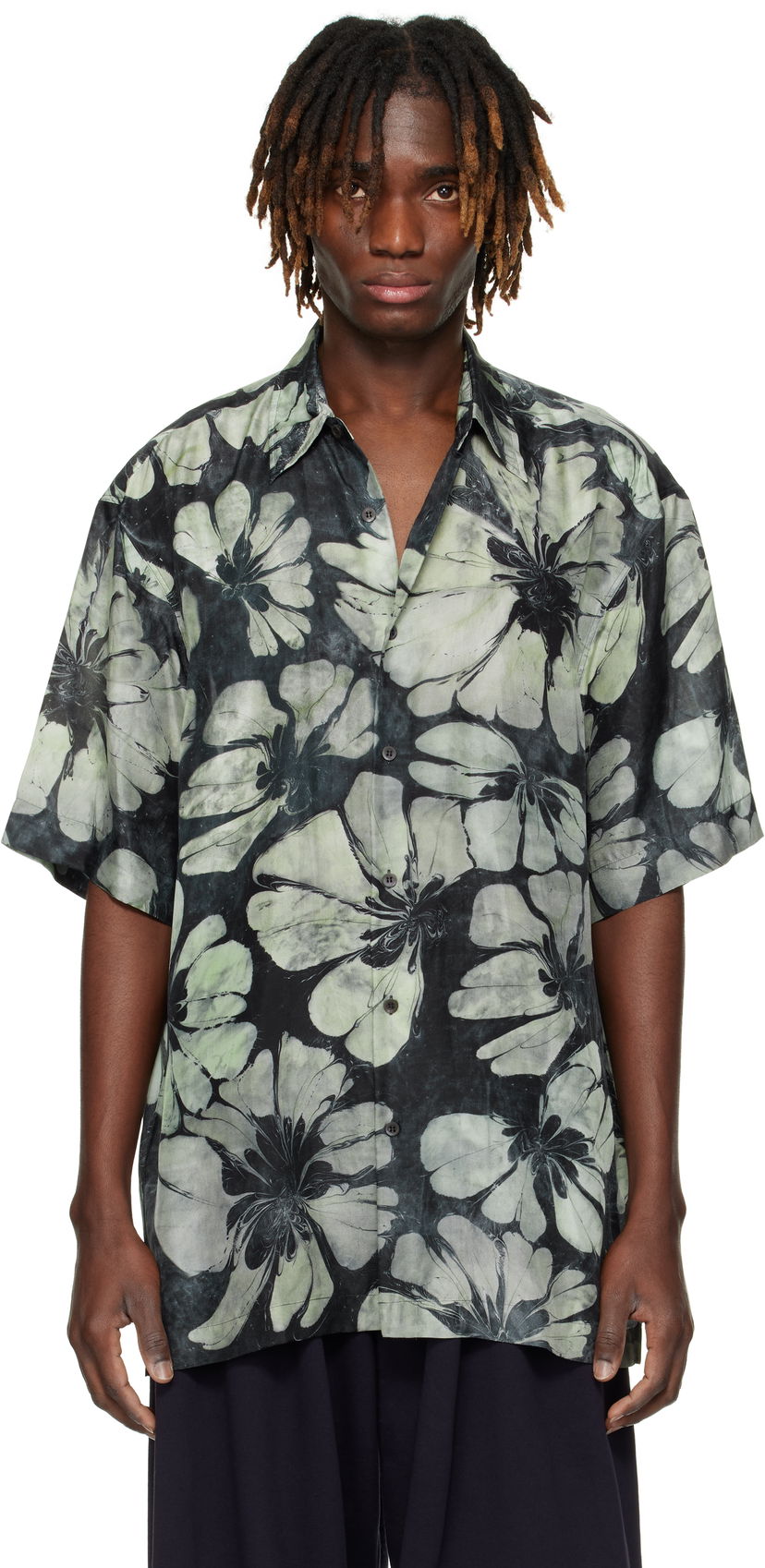 Srajce Dries Van Noten Dries Van Noten Silk Floral Short Sleeve Shirt Zelena | 251-020700-1202