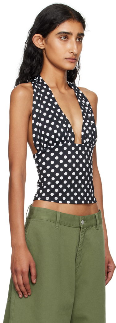 Majica brez rokavov Miaou Miaou Mathilde Polka Dot Halter Top Črna | 7189VISBWP, 1