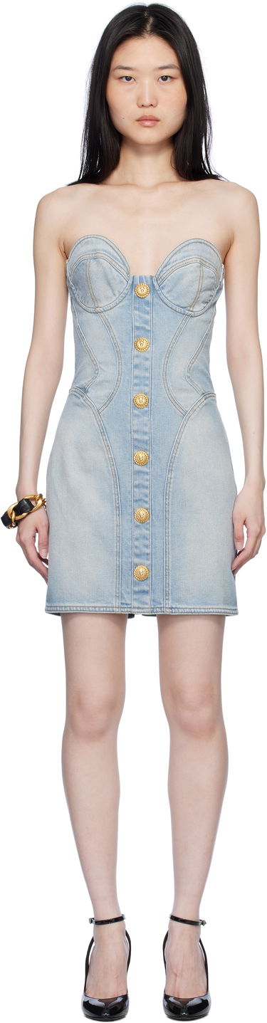 Obleke Balmain Buttoned Denim Minidress Modra | EF1R1315DF23, 0