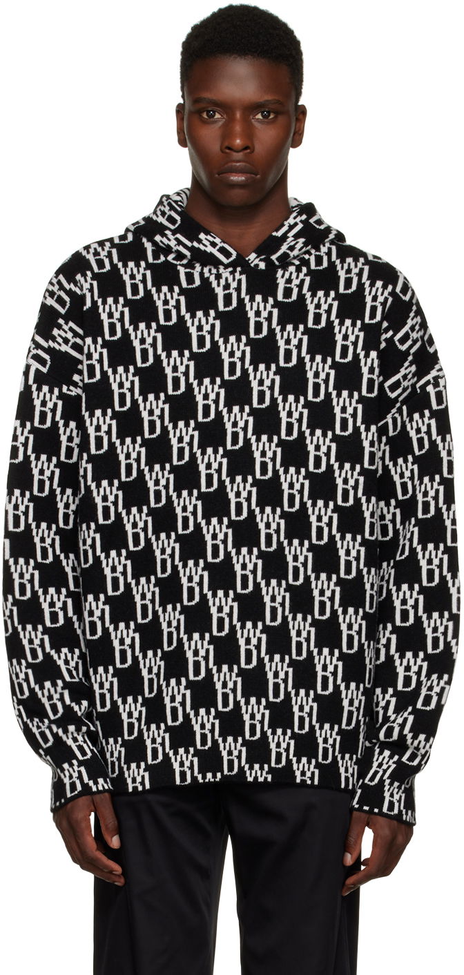 Pulover We11done We11done Jacquard Knit Hoodie Črna | WD-KT3-22-628-U-BK