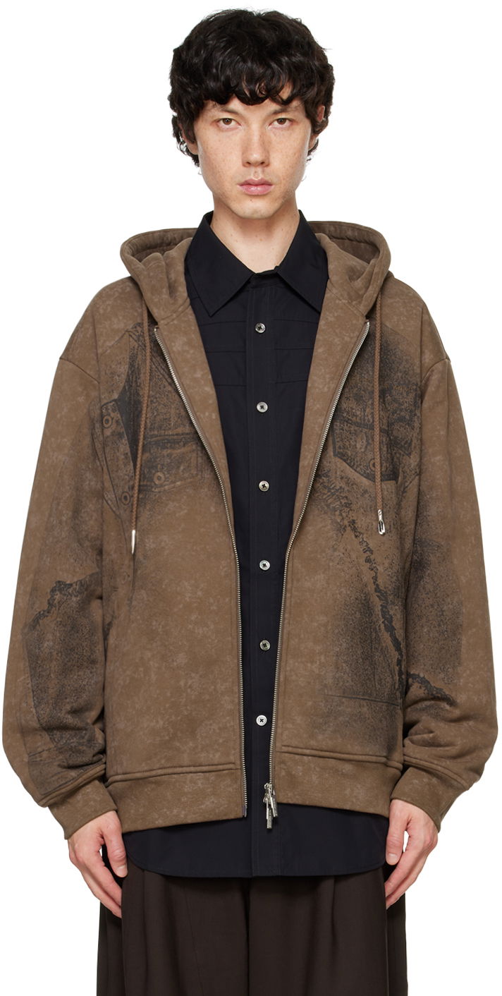 Pulover Feng Chen Wang Feng Chen Wang Deconstruction Print Zip Hoodie Rjava | FUF18HD02