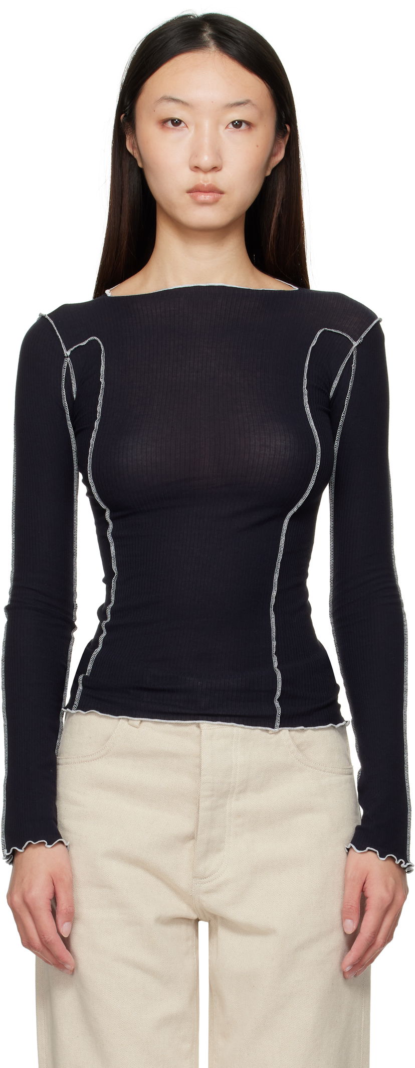 Majica Baserange Baserange Omato Long Sleeve T-Shirt Črna | TTOML-CR-AU25