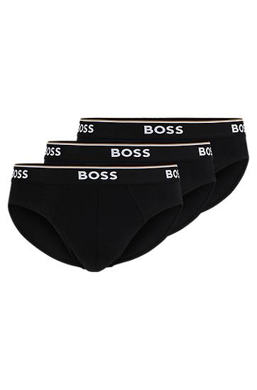 Spodnje perilo in nogavice BOSS Three-pack of stretch-cotton briefs with printed waistbands Črna | 50475273