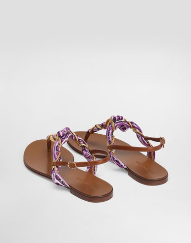 Modni dodatki Dolce & Gabbana Dolce & Gabbana Majolica Print Twill Flip-Flops Lila | CQ0639AE490I03TN, 2