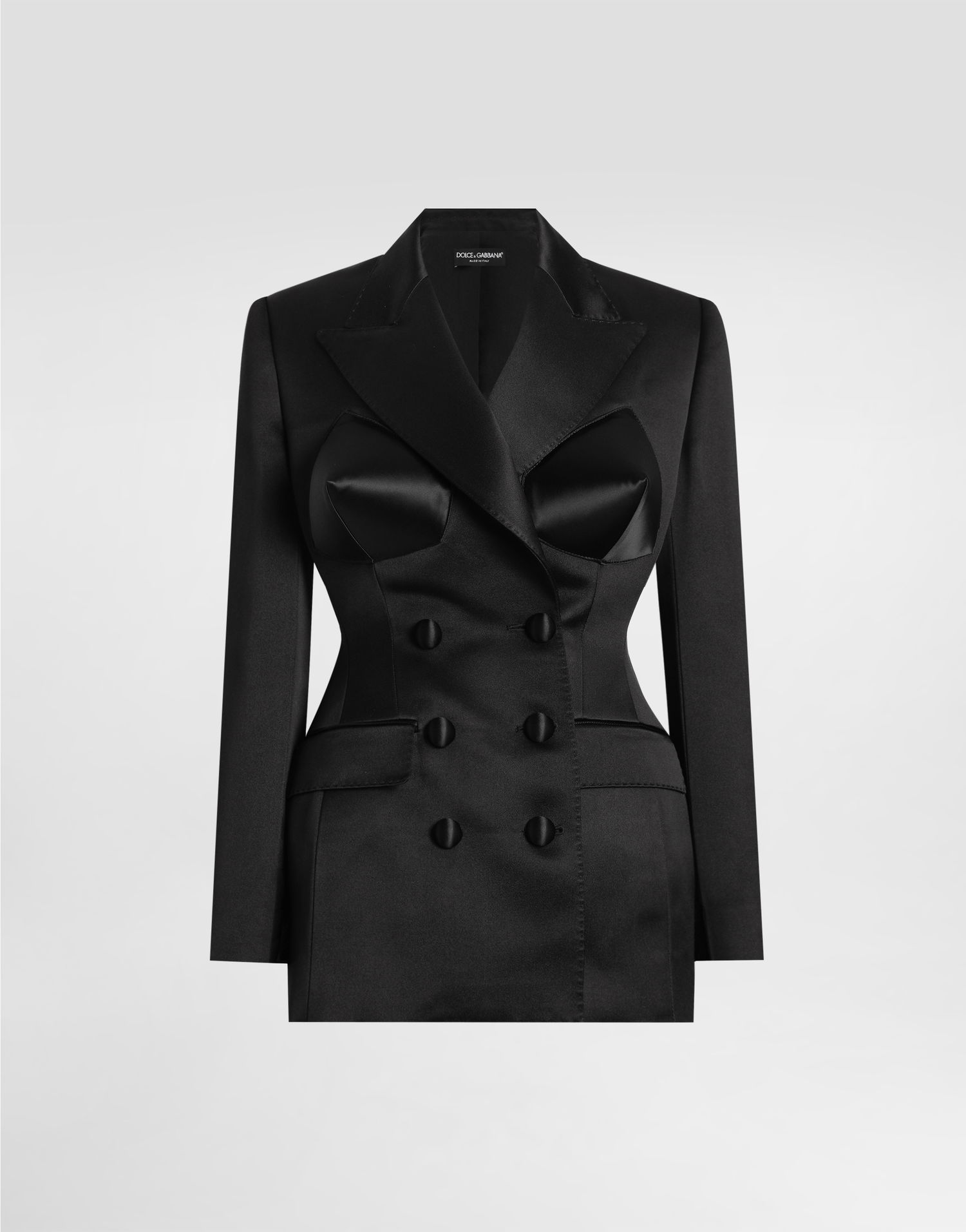 Jakna Dolce & Gabbana Dolce & Gabbana Double-breasted Duchess Satin Jacket With Conical Cups Črna | F27ETTFU106N0000, 0