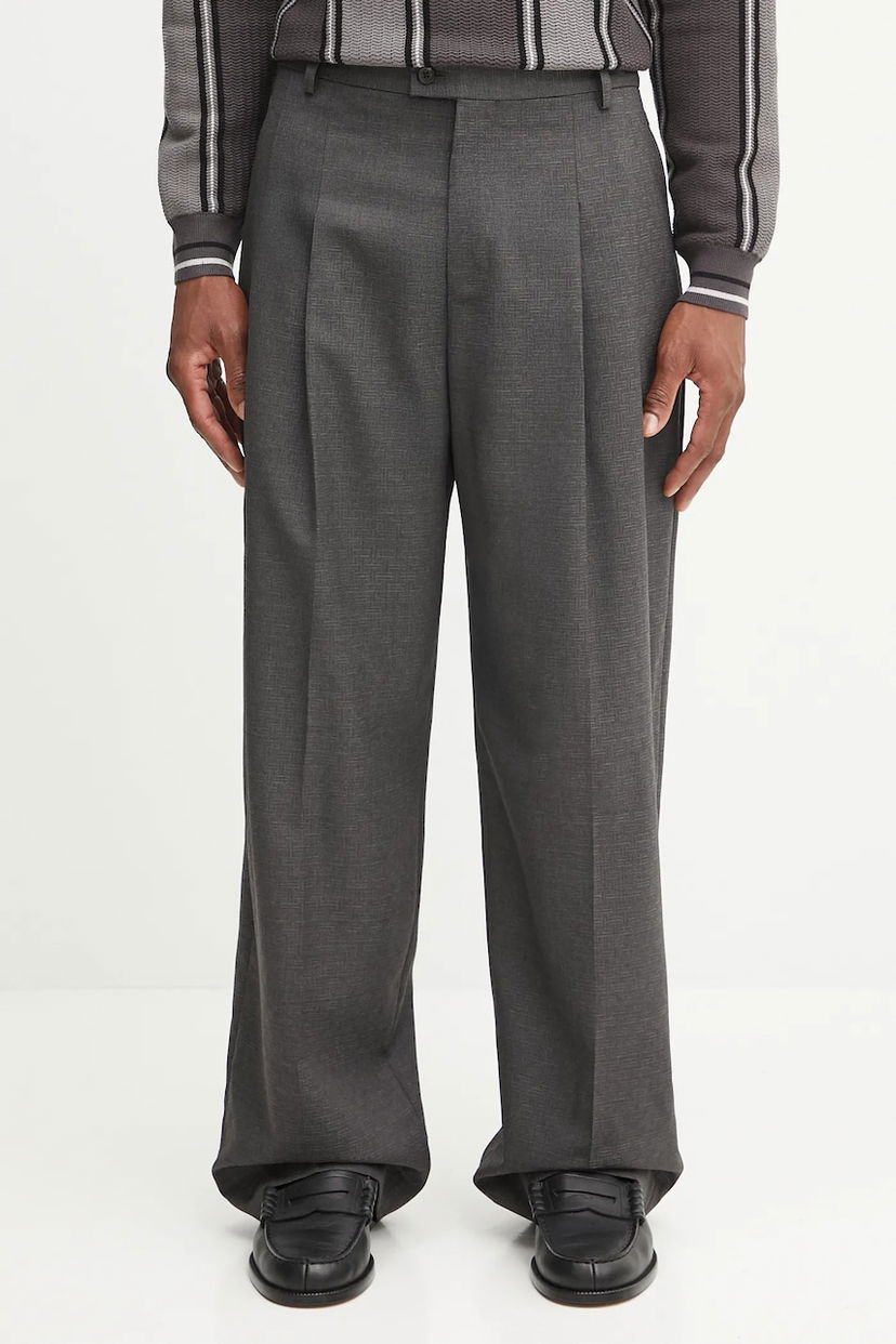 Hlače KENZO Wool Weave Straight Tailored Pleated Trousers Siva | FF65PA3689ID