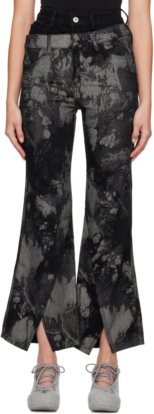 Kavbojke Feng Chen Wang Feng Chen Wang Jacquard Split Hem Jeans Črna | FWF14TR05