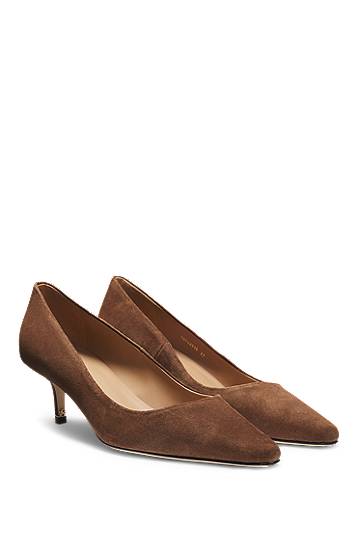Modni dodatki BOSS Suede Pointed-Toe Kitten Heel Pumps Rjava | 50542815
