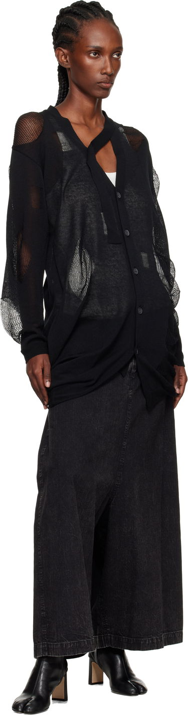 Pleteni pulover Yohji Yamamoto YOHJI YAMAMOTO Plain Stitch & Pattern Draped Cardigan Črna | FP-K12-982, 3