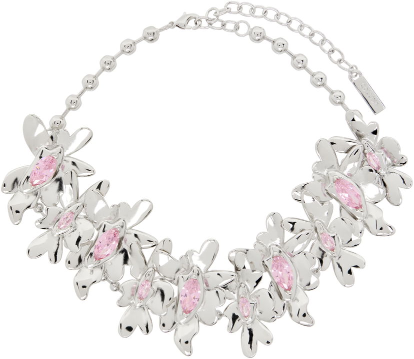 Ogrlica Collina Strada Collina Strada Silver Tone Pink Daisy Necklace Kovinski | XX1089