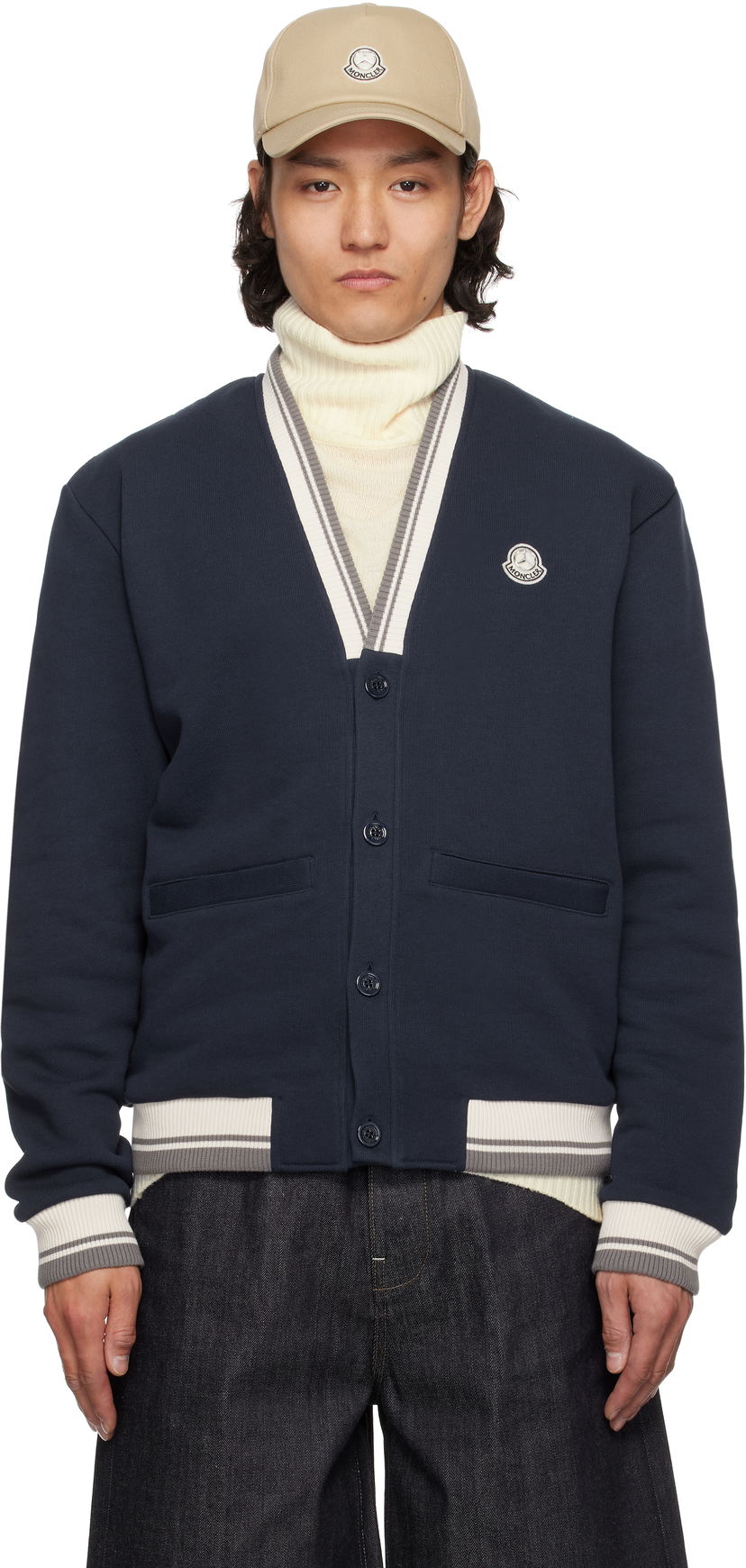 Pleteni pulover Moncler Moncler Genius Mercedes-Benz by NIGO Sweatshirt Cardigan Mornarica | K14018G0000589AWV