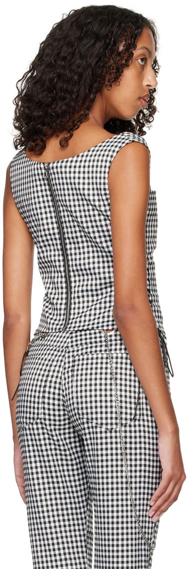Majica brez rokavov Miaou Miaou Vallois Gingham Corset Top Črna | 7061GINOND, 2
