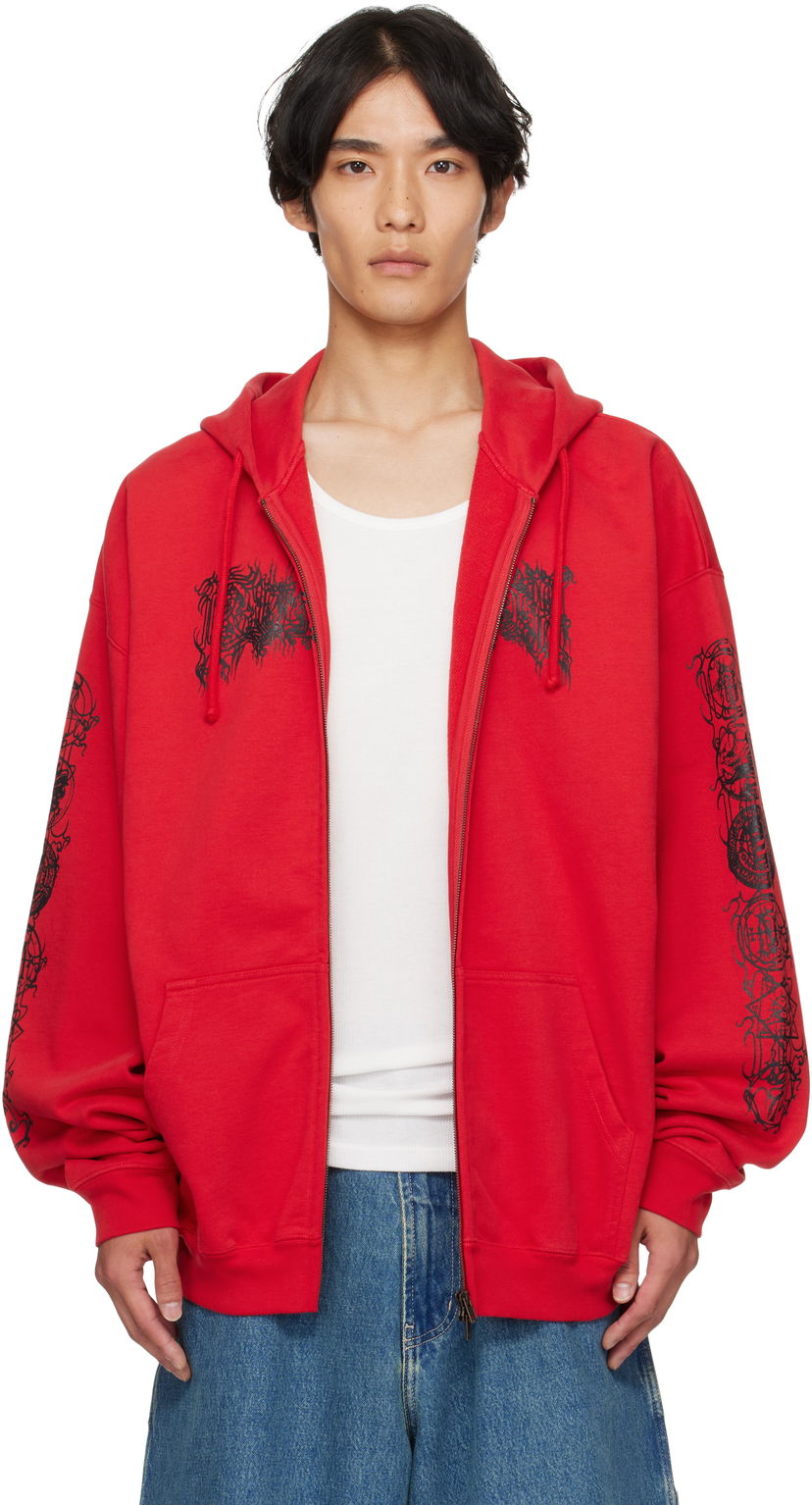 Pulover VETEMENTS Vetements Cradle of Filth Oversized Zip-Up Hoodie Rdeča | UCF76ZU300R