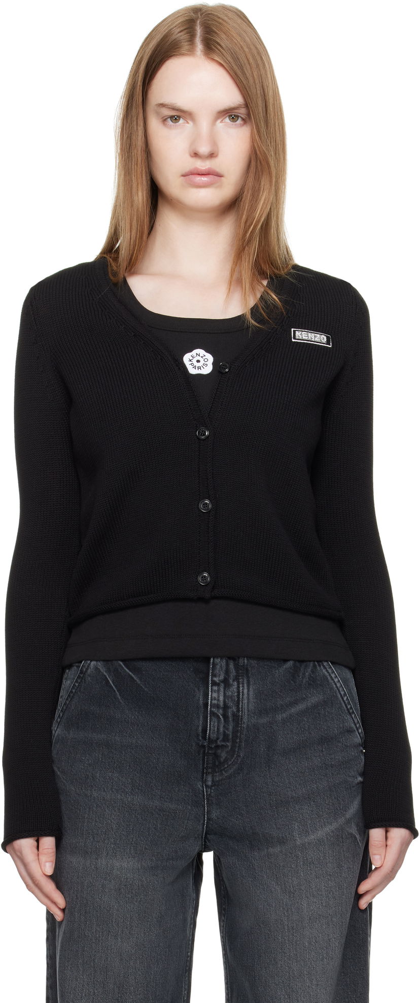 Pleteni pulover KENZO Kenzo Paris 'KENZO City' Cardigan Črna | FF62CA7113BC